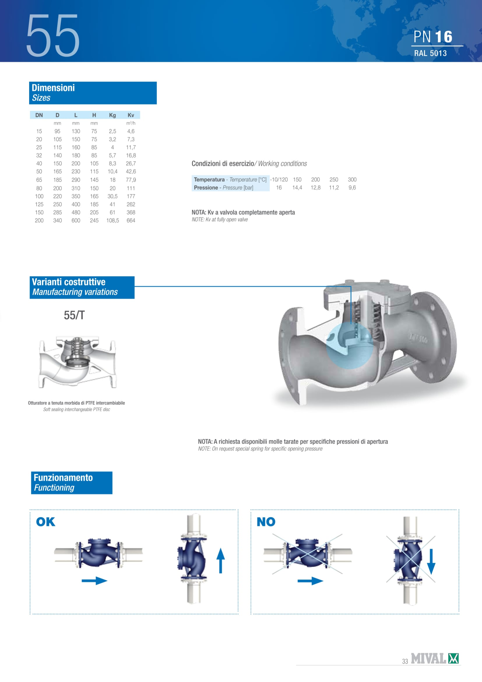 تصویر  شیر یکطرفه بخار میوال ایتالیا - سری 55 - فلنجی 16 بار تا 300 درجه حرارت