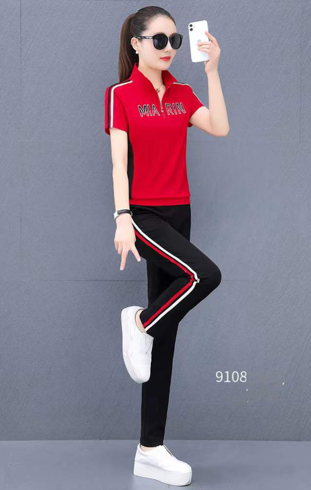 Picture of Monisa female sports leisure colors suit with short sleeves and long trousers in summer