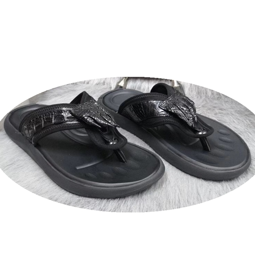 Picture of Crocodile Leather Flip-Flops Summer Personality Leather Crocodile Paw Sandals Youth Casual Beach Shoes Lucky Slippers Men