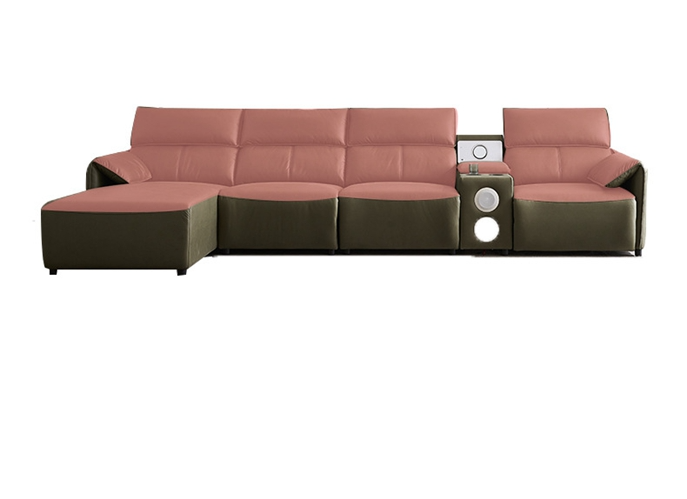 Picture of First Layer Cowhide Three-Seat Functional Dark Green Sofa Living Room Leather Art Furniture Electric Sofa Combination