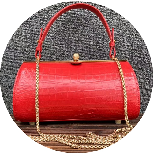 Picture of European And American Casual Cylindrical Handbag Horizontal Barrel-Shaped Leather Shoulder Bag Crocodile Leather Diagonal Bag Women