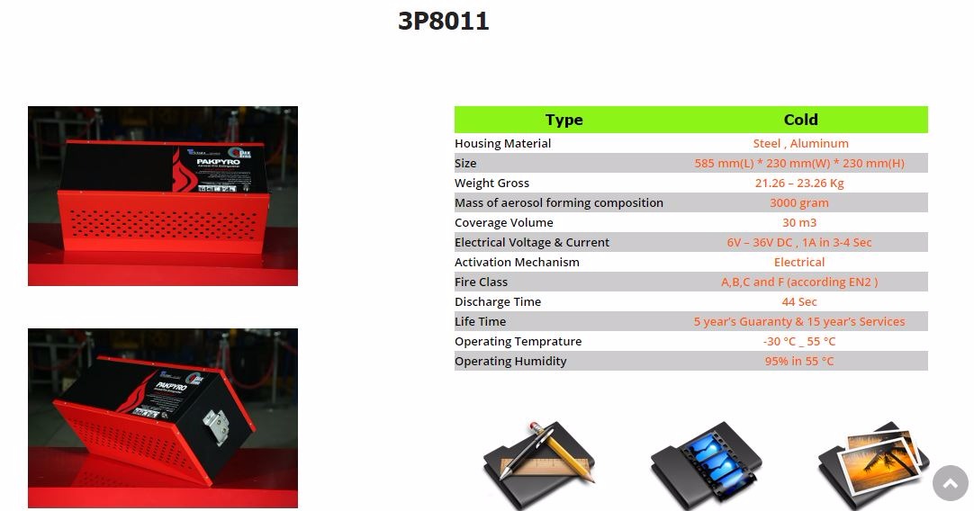تصویر  اطفاء حریق ایروسل 3 کیلوگرمی یک طرفه مدل 3p8011
