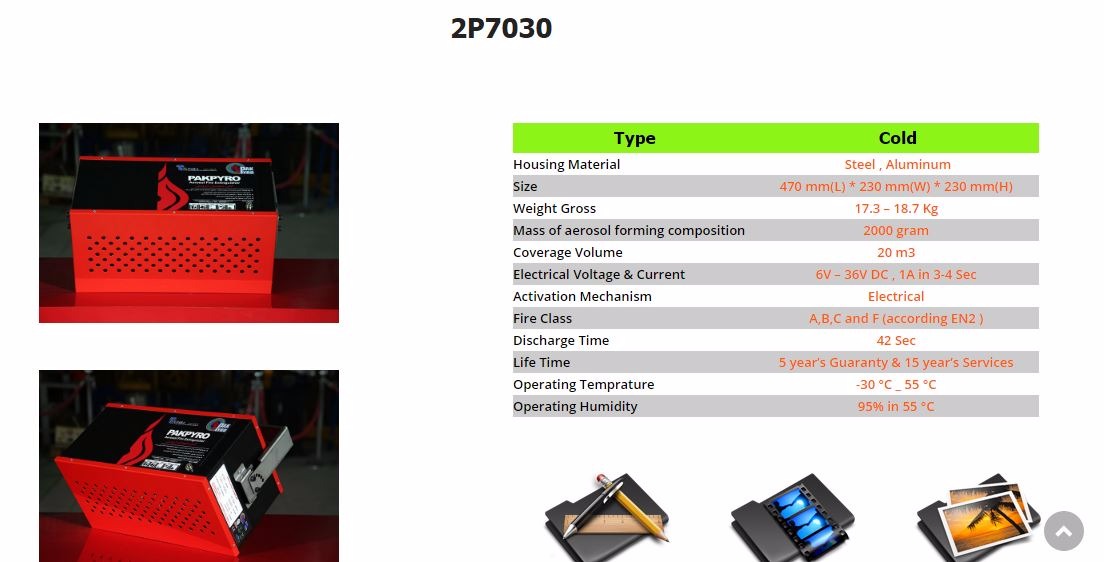 تصویر  اطفاء حریق ایروسل 2 کیلوگرمی یک طرفه مدل 2p7030